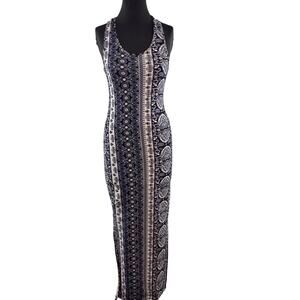 Hot Kiss Navy White Maxi Tank Dress Paisley Stretch Scoop Neck Size Medium M